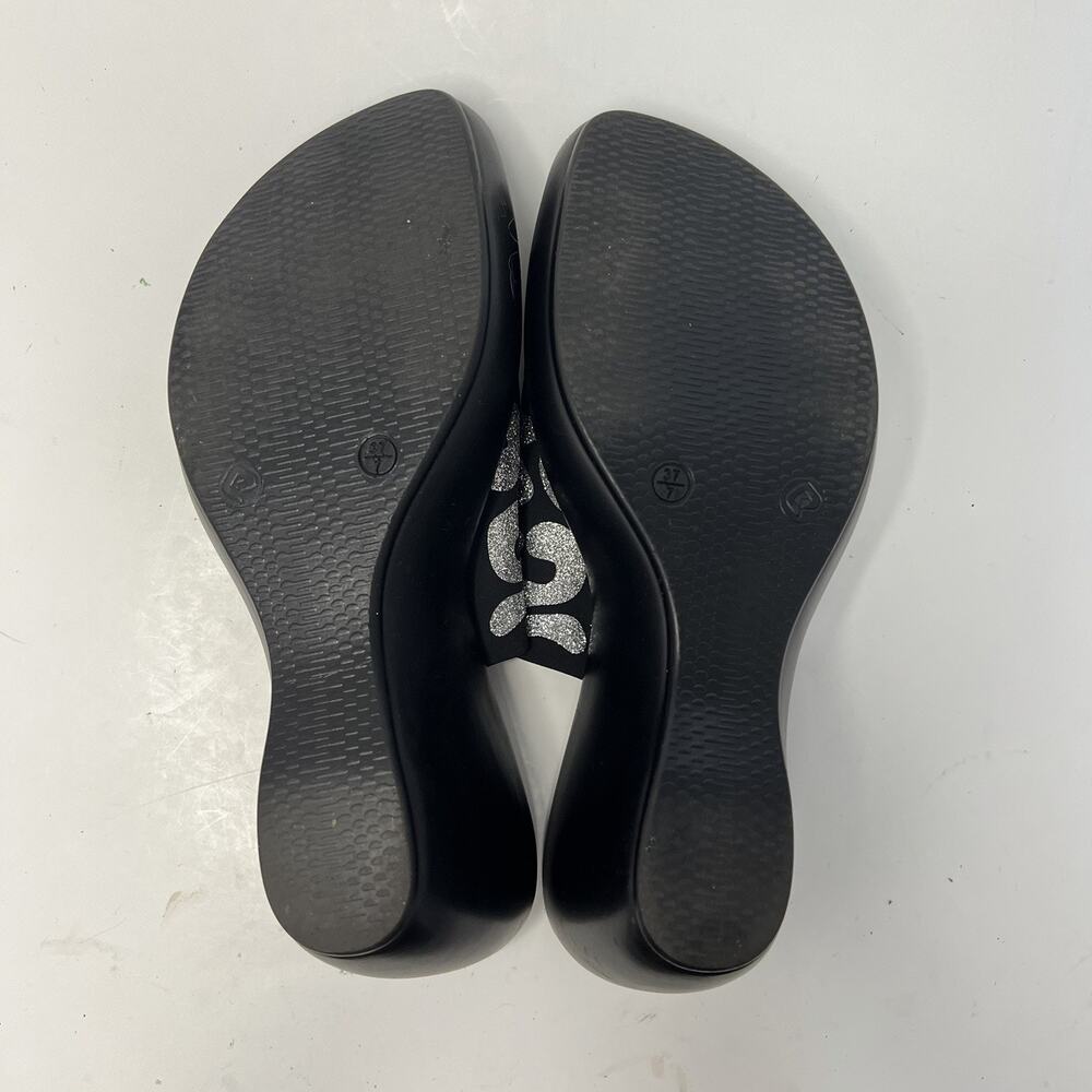 Onex Women's Wedge Sandals Black Sparkly Silver Animal Print Wedge Size 7 (37) - Picture 11 of 13